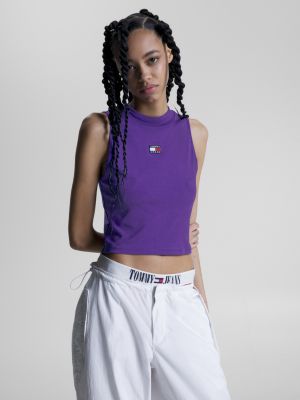 Cropped | Tommy Badge High Tank | Purple Top Hilfiger Neck