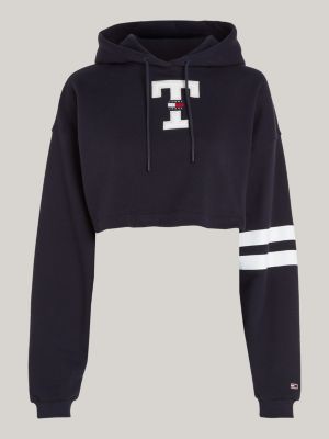 blue letterman cropped hoody for women tommy jeans