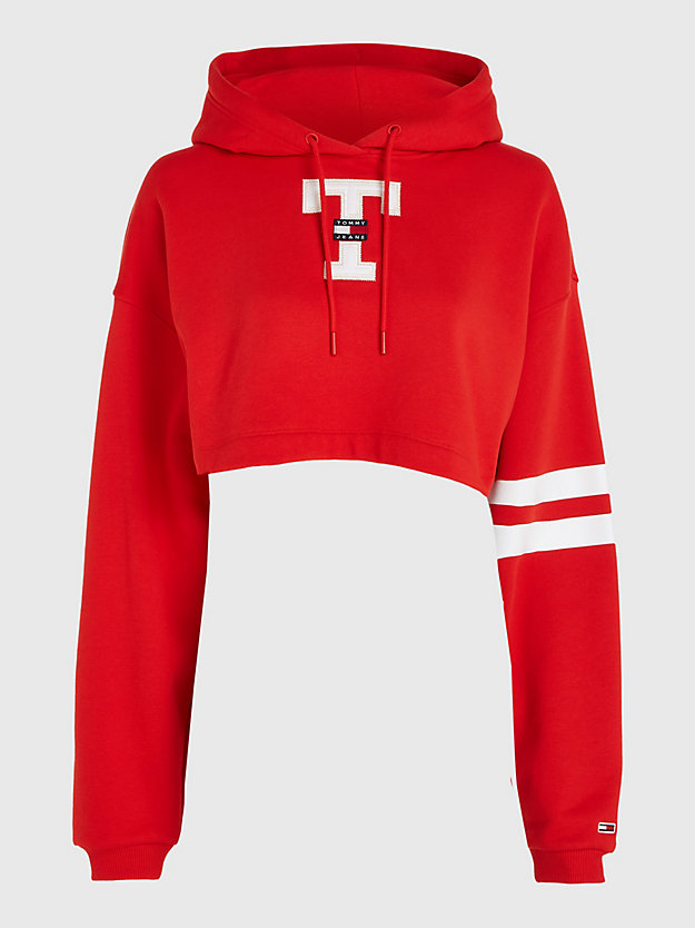 rot cropped fit college-hoodie für damen - tommy jeans