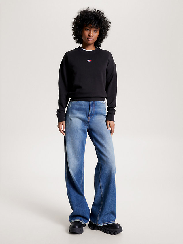 black boxy fit sweatshirt met ronde hals en badge voor dames - tommy jeans