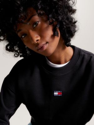 Badge Boxy Fit Crew Neck Sweatshirt | Black | Tommy Hilfiger