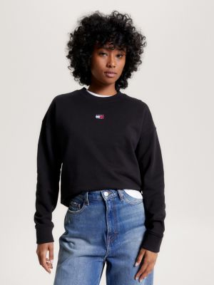 Badge Boxy Fit Crew Neck Sweatshirt | Black | Tommy Hilfiger