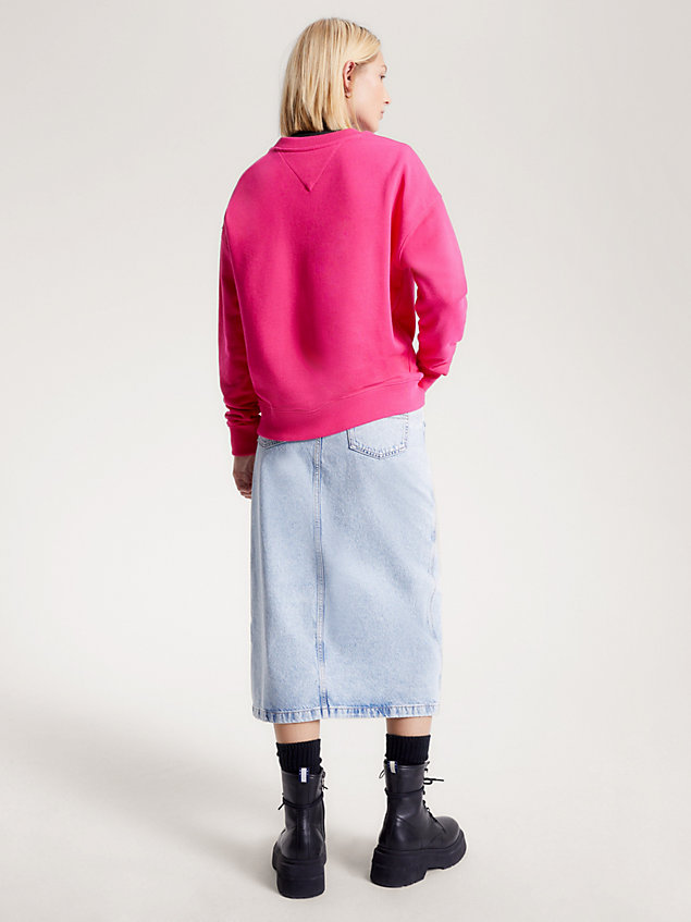 pink boxy fit sweatshirt met ronde hals en badge voor dames - tommy jeans