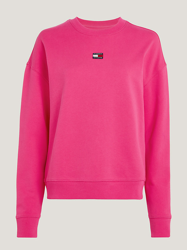 pink badge boxy fit crew neck sweatshirt for women tommy jeans
