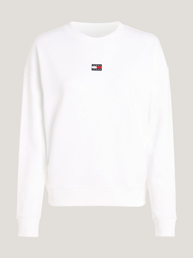 Badge Boxy Fit Crew Neck Sweatshirt | White | Tommy Hilfiger
