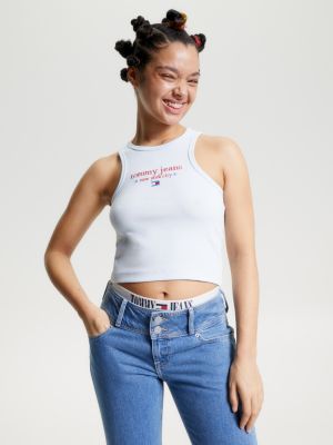 Essential Logo Long Sleeve Crop Top | Blue | Tommy Hilfiger