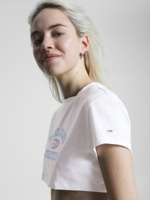 New York Tommy Hilfiger Logo White T-Shirt Cropped | Ultra 