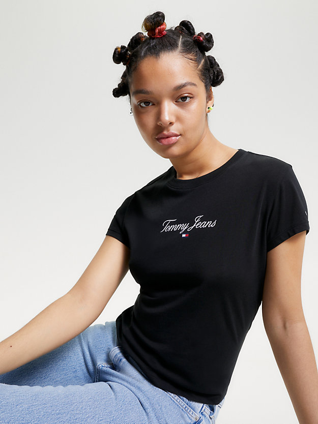 Essential Logo Slim Fit Jersey T-Shirt | Black | Tommy Hilfiger