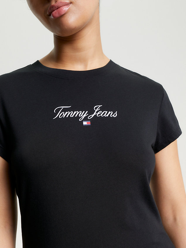 black essential logo slim fit jersey t-shirt for women tommy jeans