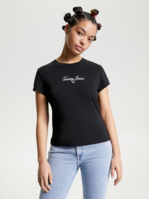 Essential Logo Slim Fit Jersey Tommy T-Shirt Hilfiger Black | 