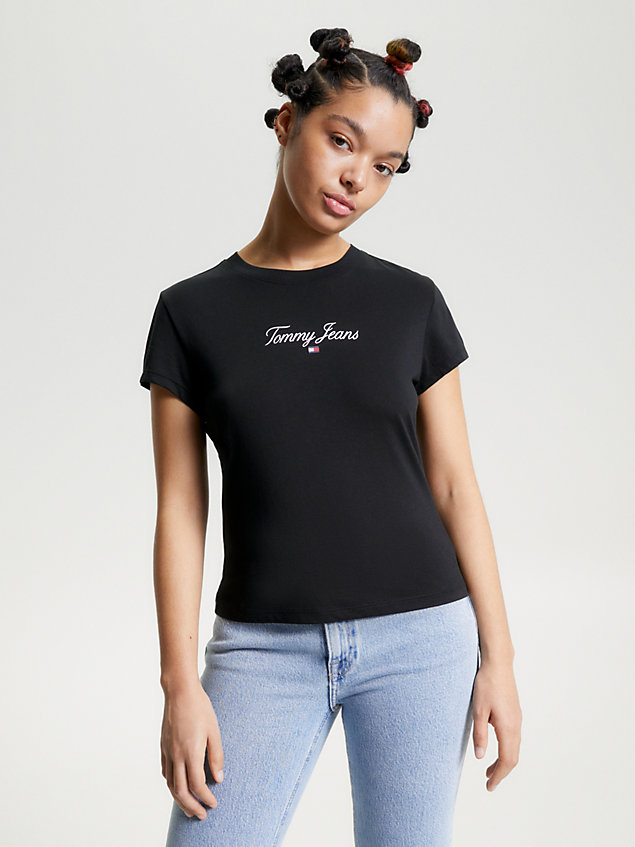 black essential logo slim fit jersey t-shirt for women tommy jeans