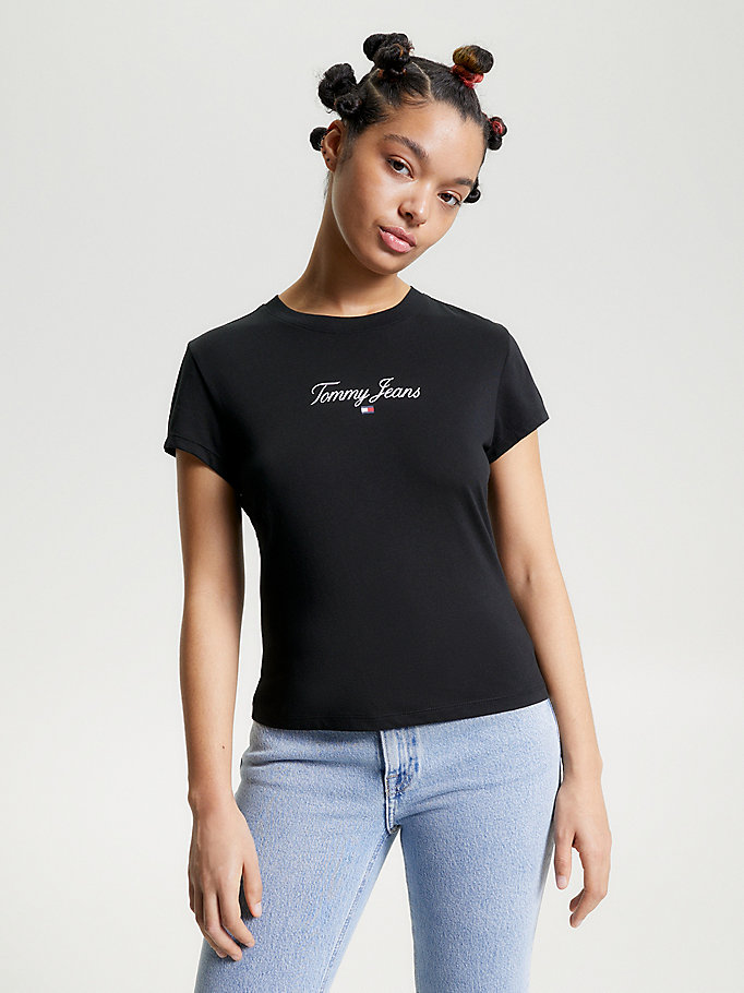 Essential Logo Slim Fit Jersey T-Shirt | Black | Tommy Hilfiger