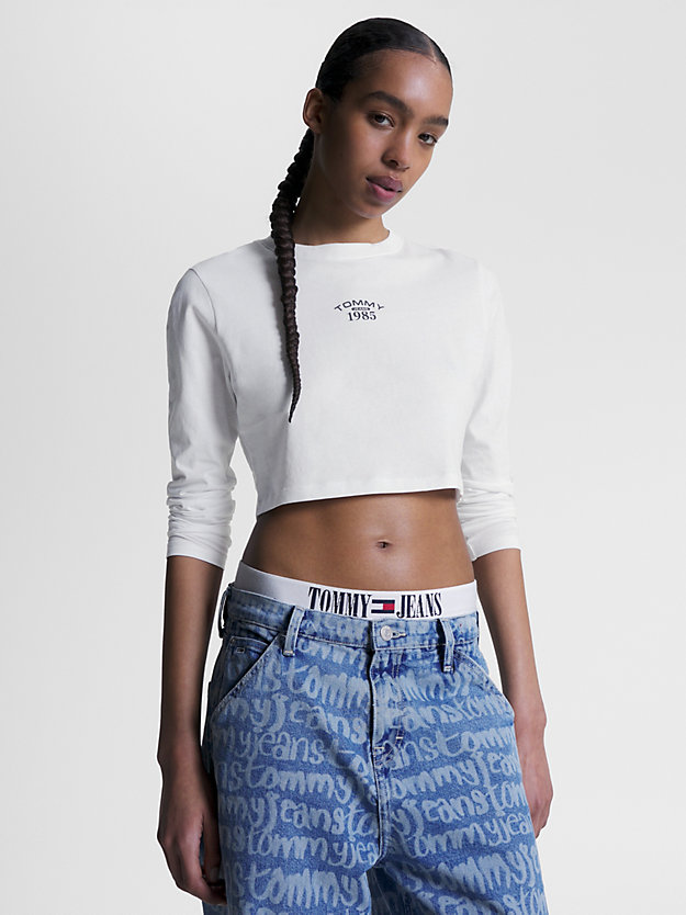 Essential Logo Long Sleeve Crop Top | WHITE | Tommy Hilfiger