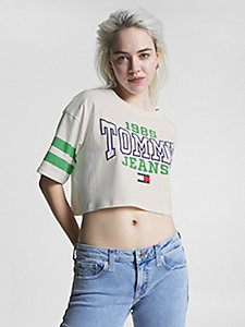 weiß college cropped oversized fit logo-t-shirt für damen - tommy jeans