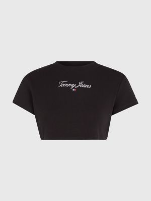 Essential Ultra Tommy Black Cropped T-Shirt Hilfiger | | Fit
