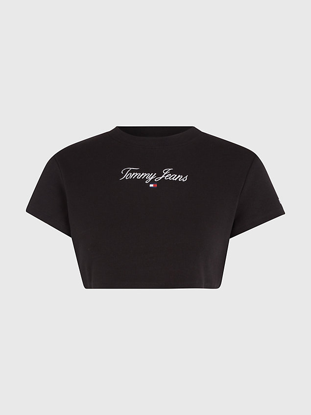black essential ultra cropped fit t-shirt for women tommy jeans