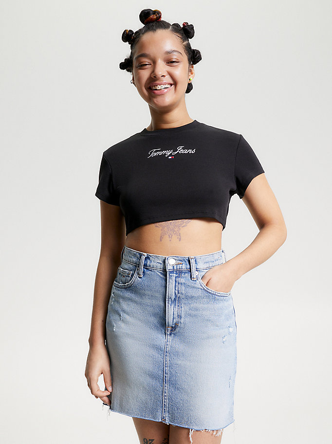 Essential Ultra Cropped Fit T-Shirt | Black | Tommy Hilfiger