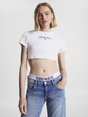 New York Logo Cropped Ultra White Tommy T-Shirt | Hilfiger 