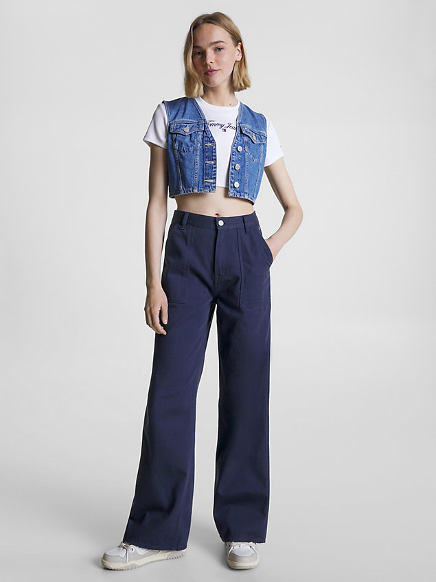 blue claire high rise wide leg trousers for women tommy jeans