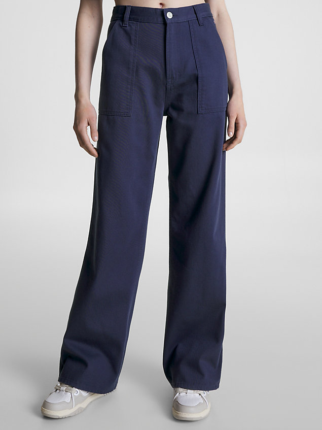 blue claire high rise wide leg trousers for women tommy jeans