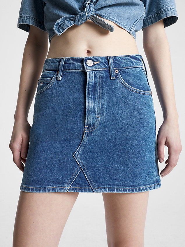 denim izzie jeans-minirock mit mittelhohem bund für damen - tommy jeans