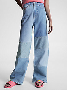 denim tommy jeans x smiley® claire high rise wide patchwork jeans for women tommy jeans