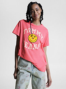 rosa tommy jeans x smiley® oversized fit t-shirt mit logo für damen - tommy jeans
