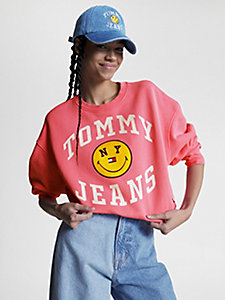 rosa tommy jeans x smiley® boxy cropped fit sweatshirt für damen - tommy jeans