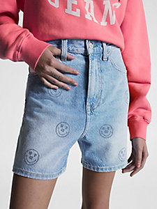 denim tommy jeans x smiley® claire jeans-shorts mit hohem bund und stickerei für damen - tommy jeans