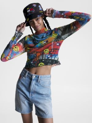 Tommy Jeans x Smiley® Mesh Graffiti Long Sleeve Crop Top | RED | Tommy ...