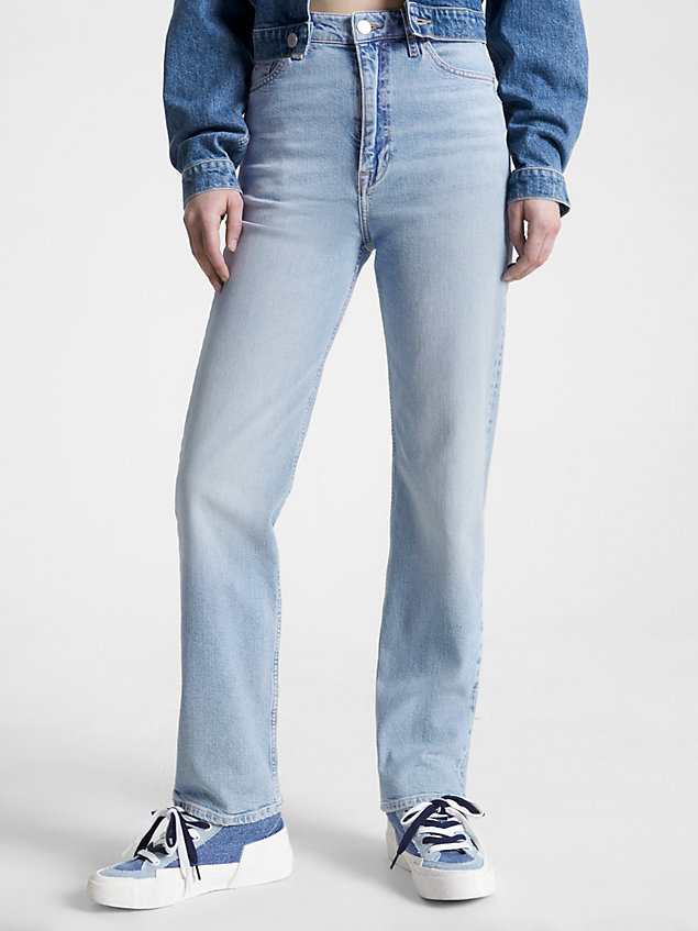 jeans julie straight fit a vita altissima denim da donna tommy jeans