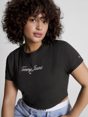 Curve Essential Logo Cropped T-Shirt | Black | Tommy Hilfiger