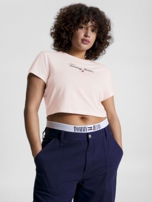 Curve Essential Logo Cropped T-Shirt | | Pink Tommy Hilfiger