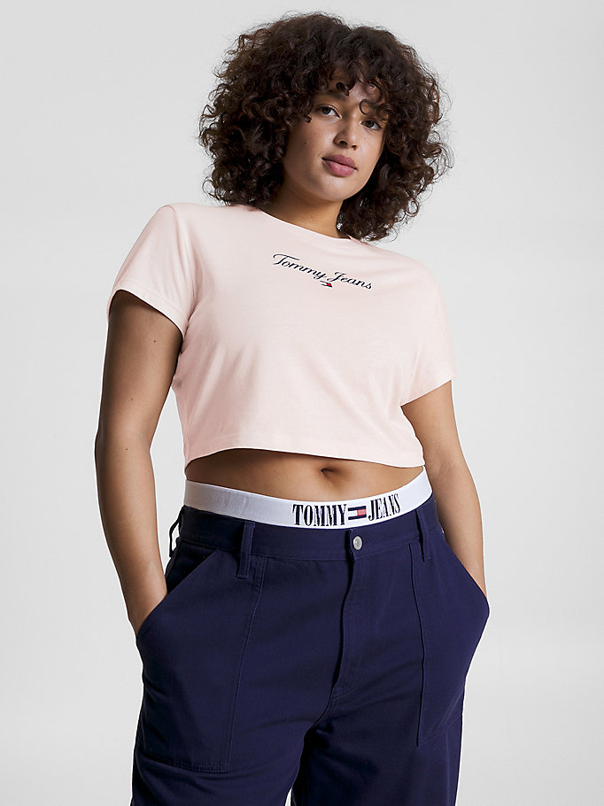 Curve Essential Logo Cropped T-Shirt | Pink | Tommy Hilfiger