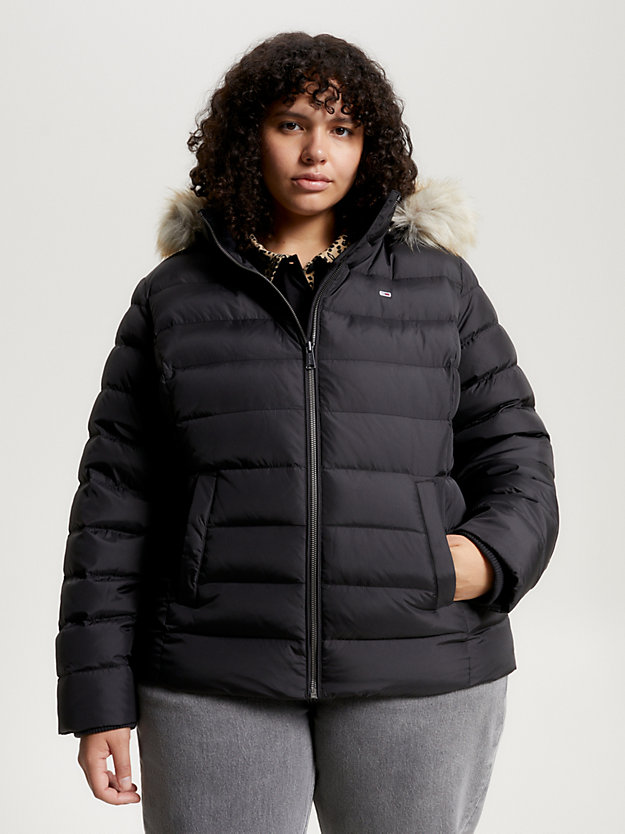 Curve Essential Down Fitted Hooded Jacket | Black | Tommy Hilfiger