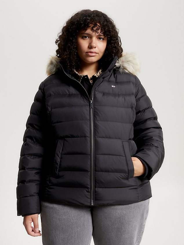 black curve essential down fitted hooded jacket for women tommy jeans