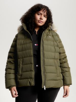 | Hooded Hilfiger Essential Tommy Green Fitted Down Jacket |