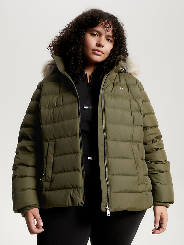 green curve essential down fitted hooded jacket for women tommy jeans
