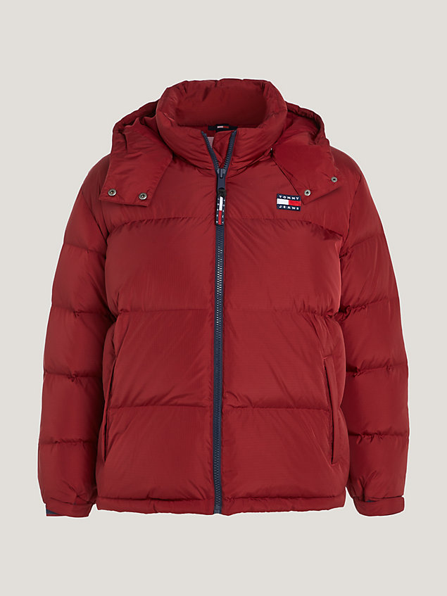 red curve hooded alaska puffer jacket for women tommy jeans