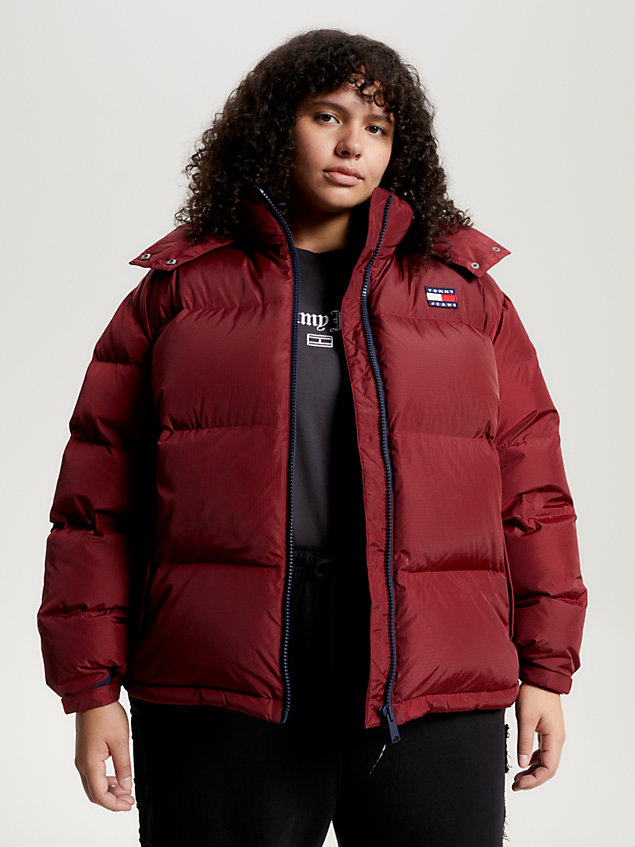 red curve hooded alaska puffer jacket for women tommy jeans