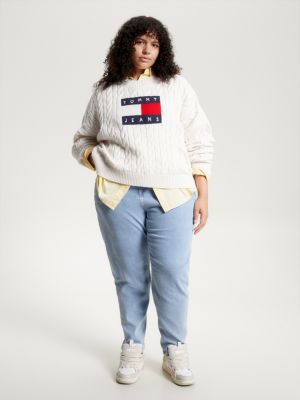 Curve Flag Cable Knit Cropped Jumper WHITE Tommy Hilfiger