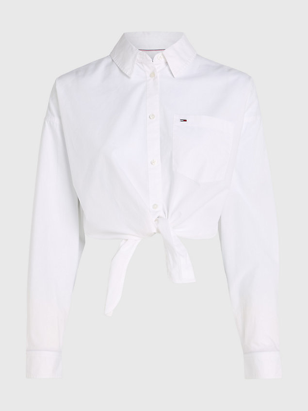 camicia crop in popeline con nodo sul davanti white da donna tommy jeans