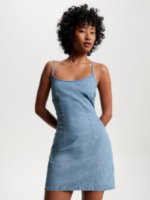 denim chambray-denim-minikleid mit bindeband hinten für damen - tommy jeans