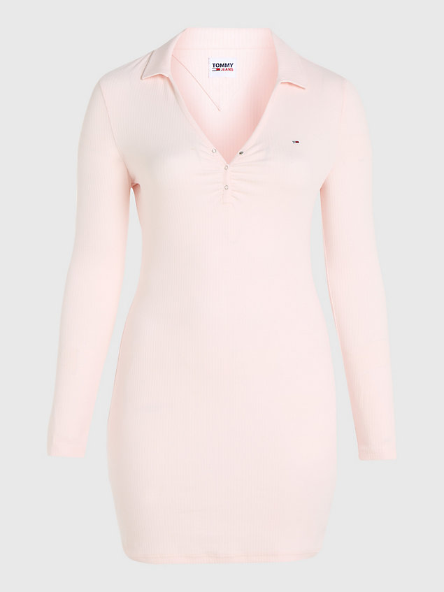 pink curve long sleeve polo dress for women tommy jeans