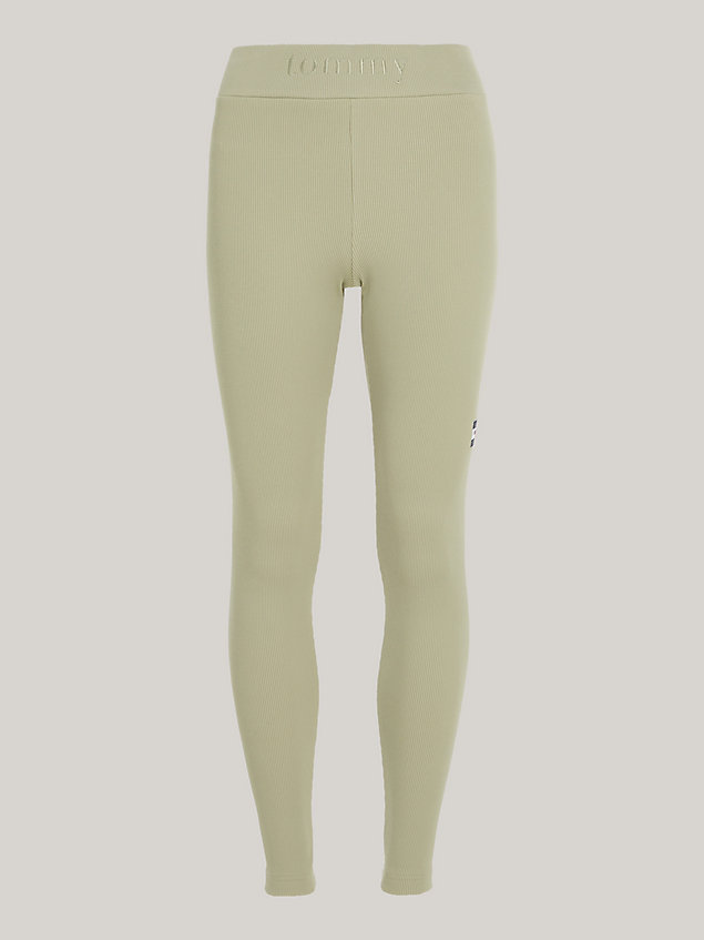 green essential gerippte leggings in voller länge für damen - tommy jeans