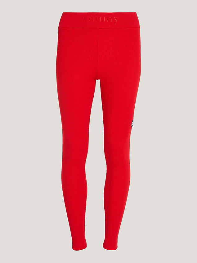 red essential geribde lange legging voor dames - tommy jeans