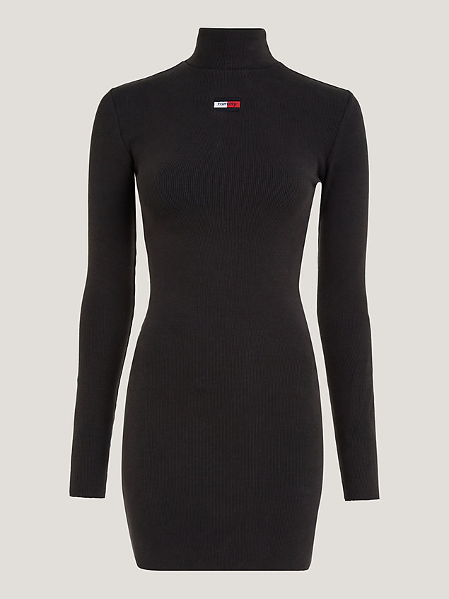 black essential ribbed turtleneck mini bodycon dress for women tommy jeans