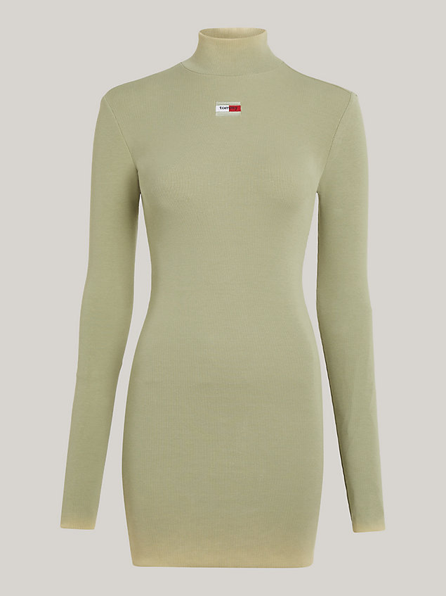 green essential ribbed turtleneck mini bodycon dress for women tommy jeans