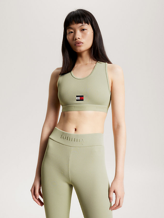 green essential ribbed racerback bra top for women tommy jeans