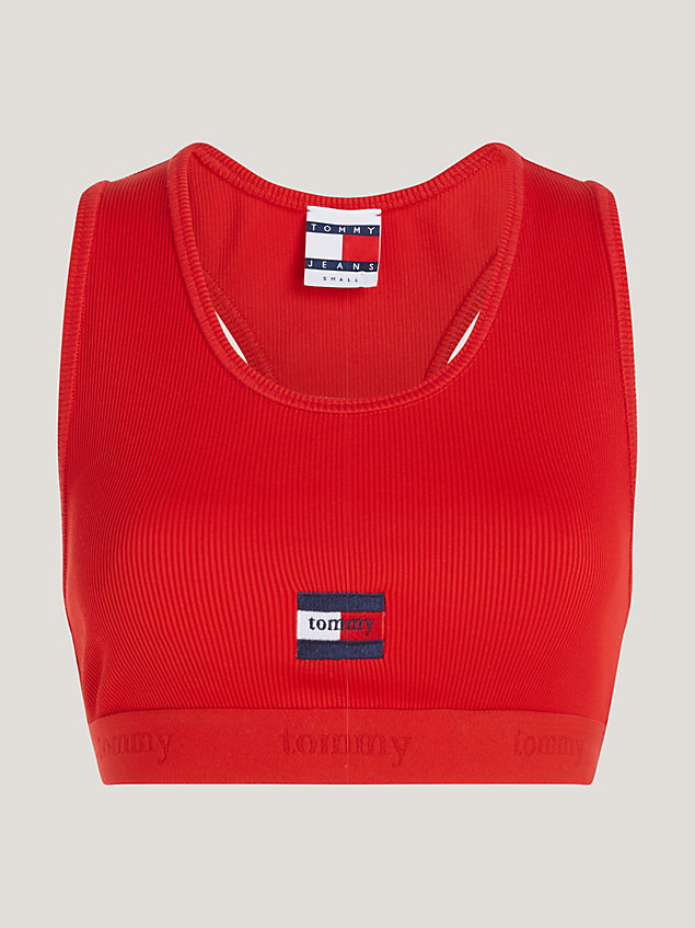 red essential ribbed racerback bra top for women tommy jeans